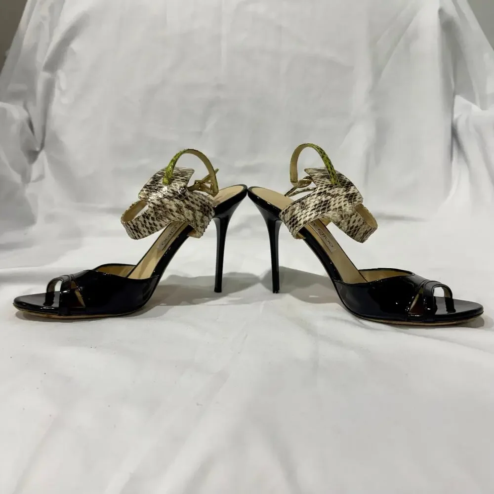Jimmy Choo Python Snakeskin Patent Leather Ankle Strap Heels 39
